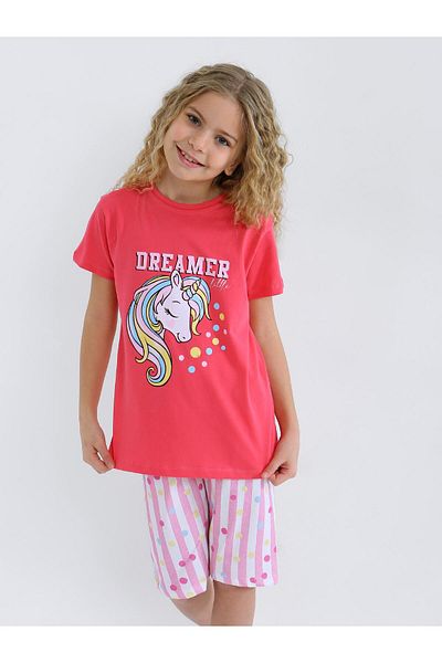 vitmo Girl's Short Sleeve Capri 100% Cotton Pajamas Set Dreamer Girl