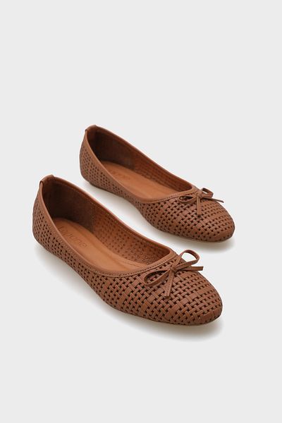 Capone Outfitters Ava Oryginalne Skórzane Baleriny Damskie Z Nadrukiem Słomkowym