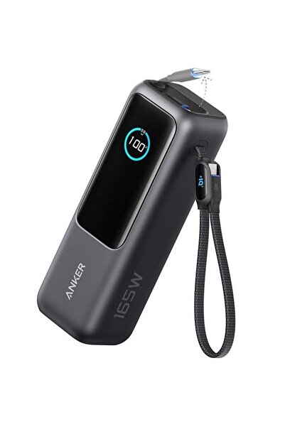 Anker بنك طاقة زولو 25000 مللي أمبير/ساعة (25 كيلو، 165 واط، منفذ USB-C مدمج وكابل قابل للسحب) أسود