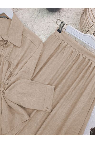 Modamorfo Suit with Tie-Up Collar and Waist Skirt - Mink