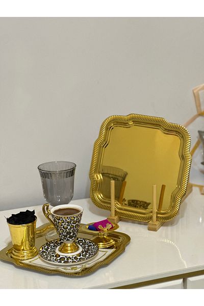 USD HOME Δίσκος σερβιρίσματος τσαγιού καφέ με μοτίβο ραβδώσεων πολυτελείας 6 τεμαχίων