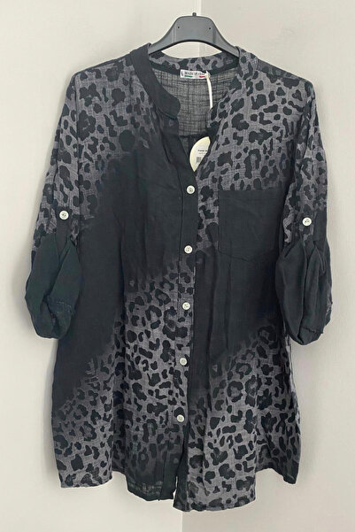 AYASOFYA OTANTIK Дамска италианска черна батикова леопардова шарка с прегънат...