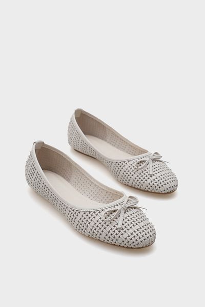 Capone Outfitters Ava Damen-Ballerinas aus echtem Leder mit Stroh-Aufdruck