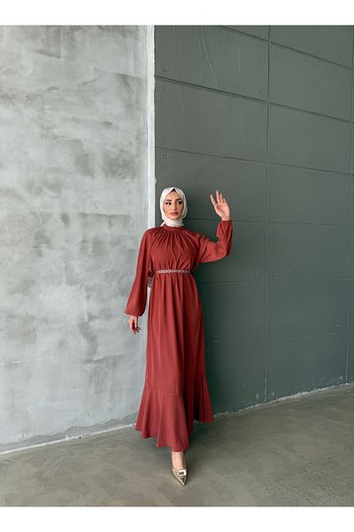 Aranlı tekstil Medina Silk Flying Tauzet Dress with Chain Belt