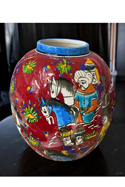 Loremp Vază ceramică realizată manual otomană în miniatură cu model țiglă art...