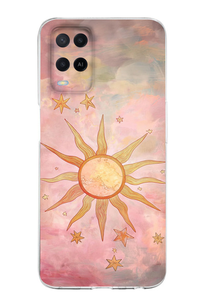 moonset Oppo A54 Uyumlu Güneş Tasarımlı Baskılı Şeffaf Telefon Kılıfı