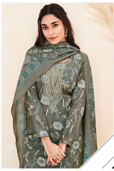 MAJESTIC STYLE FASHION Pure Modal Printed Dress Material with Foil Detailing & Neck Embroidery – 3 Piece Set