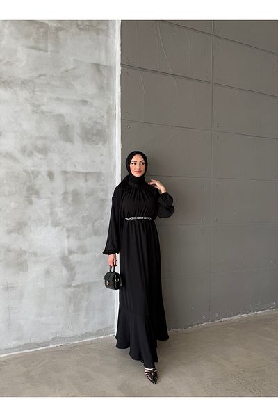 Aranlı tekstil Medina Silk Flying Tauzet Dress with Chain Belt