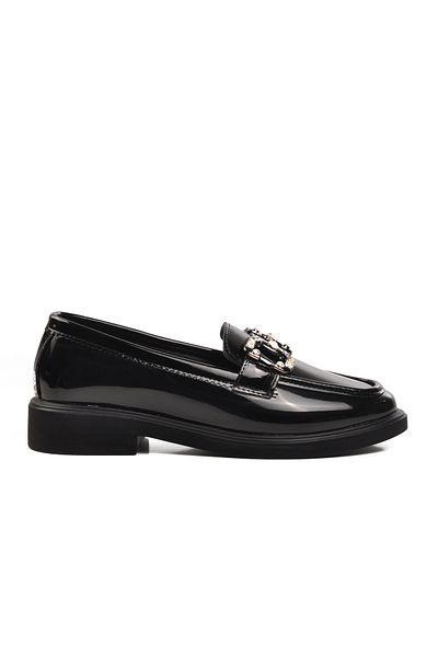 Aspor Black Patent Leather Women's Casual Loafer Shoes