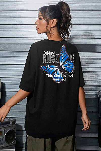 ciwi&life Unisex Μπλε μπλουζάκι με στάμπα με χαλαρή εφαρμογή μαύρο