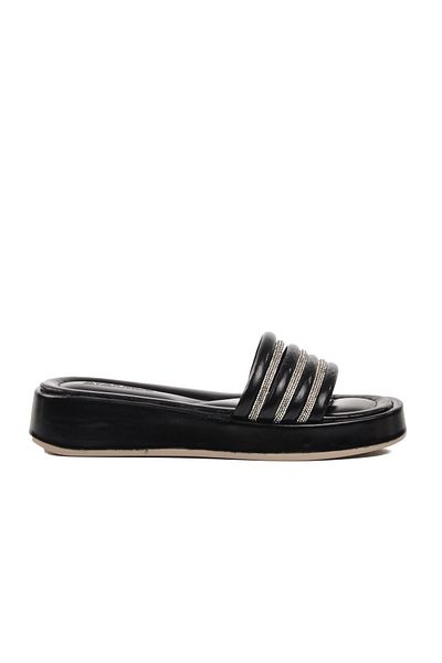 Aspor Black Patent Leather Women's Slippers