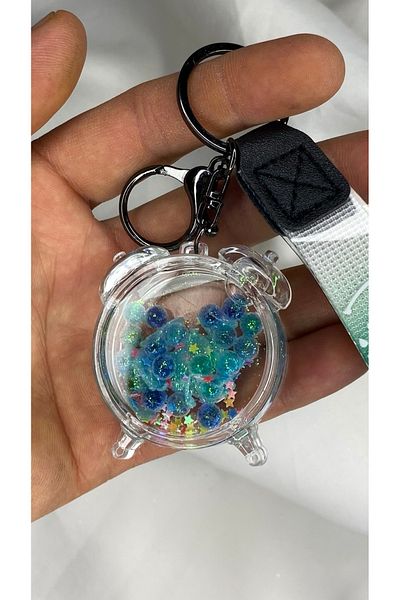 nss sky rock Alarm Clock Shaped Keychain and Bag Accessory Full of Liquid and Ornaments