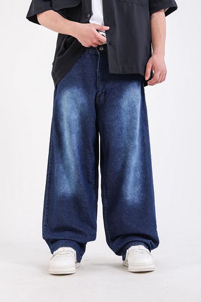 Jr.Crime Dark Blue Wash Effect Baggy Jean Trousers
