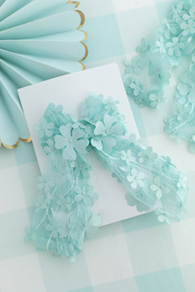 chipiques Üç Boyutlu Çiçekli Nil Yeşili Organze Balerin Fiyonk Klips