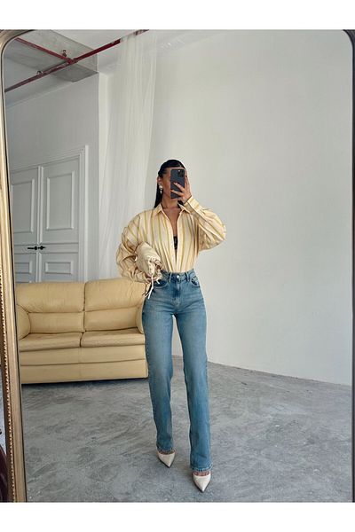 mydukkan.co Pantaloni din denim cu picioare tubulare