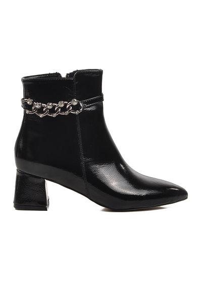 Aspor Black Patent Leather Polyurethane Women's Heeled Boots