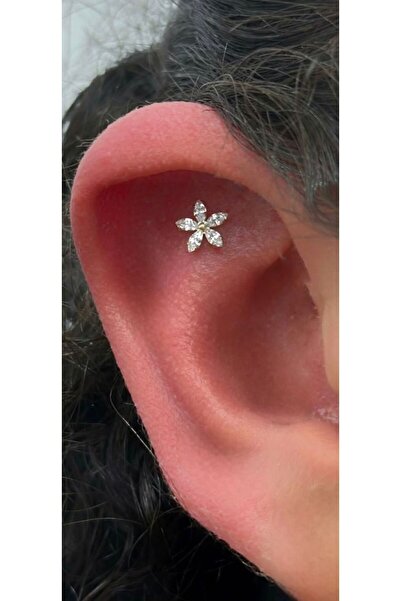 Arescollection 1 adet G23 TİTANİUM ( titanyum) zirkon taşlı tragus kıkırdak  conch flat  helix lobe uyumlu piercing