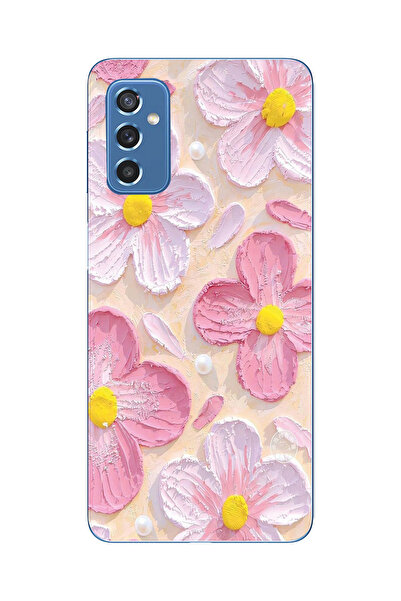 moonset Samsung Galaxy M52 Uyumlu Pastel Çiçek Tasarımlı Baskılı Şeffaf Telef...