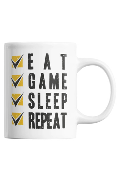 OEM Cană albă personalizată „MĂNÂNCĂ, JOACĂ, DORM, REPETĂ”, INOVATIX®. 330 ml