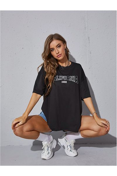 yueswear Unisex California 1998 Printed Relaxed Fit Black T-Shirt