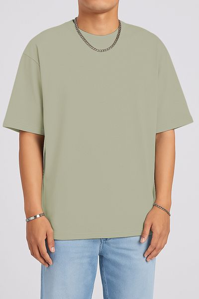 THE RULE Unisex Oversize 100% βαμβακερό φαρδύ κομμένο μαλακό μπλουζάκι με λαιμόκοψη με λαιμόκοψη ανοιχτό χακί RF0506