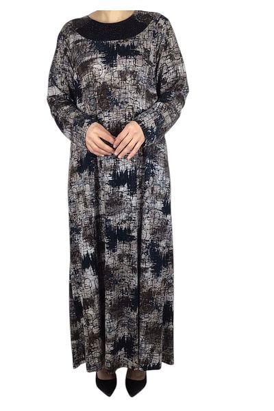 ECE GİYİM Women's Patterned Large Size Mother's Dress with Handles
