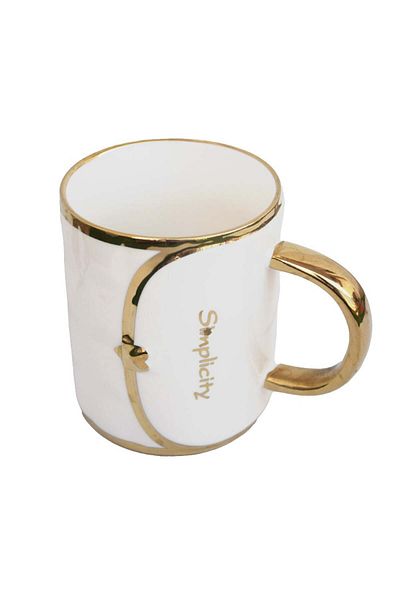 PUFO Cană ceramică Fashion Time pentru cafea sau ceai, 350 ml, albă