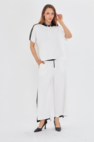 LAMANTE FİLE DETAY KAPÜŞONLU BEYAZ MODAL BLUZ