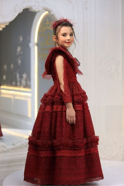 Ribbon kids Gothic Style One Sleeve Lace Children Evening Dress Gown+Tac