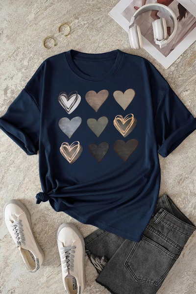 ciwi&life Μπλουζάκι Unisex Hearts με εμπριμέ χαλαρή εφαρμογή Navy Blue