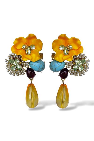 neslyaccessories “Sunny Bloom” Yellow Flower Statement Earrings