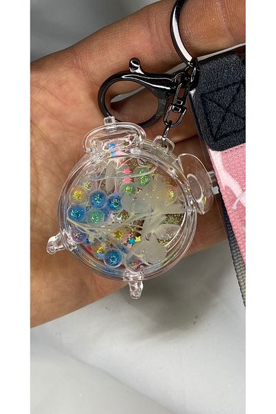 nss sky rock Alarm Clock Shaped Keychain and Bag Accessory Full of Liquid and Ornaments