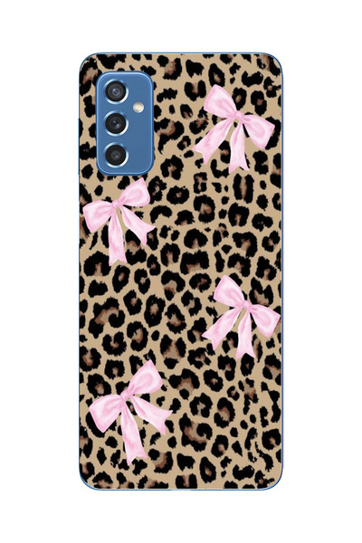 moonset Samsung Galaxy M52 Uyumlu Leopar ve Fiyonk Tasarımlı Baskılı Şeffaf T...