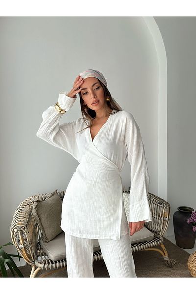 AÈC PRIVÈ Women's Muslin Kimona Shirt 7755 (100% Cotton Fabric Anti-Sweat)