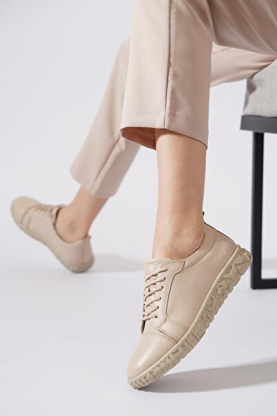 Moda Pie Setera Sole Prošivena Prava koža Ženska obuća Bež koža