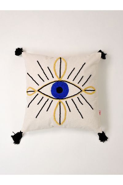 Galia Tasarım Eye Of Aura - Husă de pernă cu sclipici cu ochi - Saks Blue