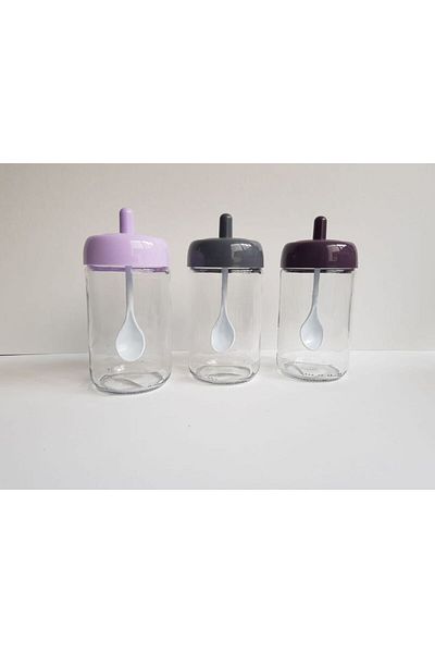 abenim 3-Piece Spice Rack Set with Spoon - 330 ml - Glass Jar (Lila-Grey-Purple)