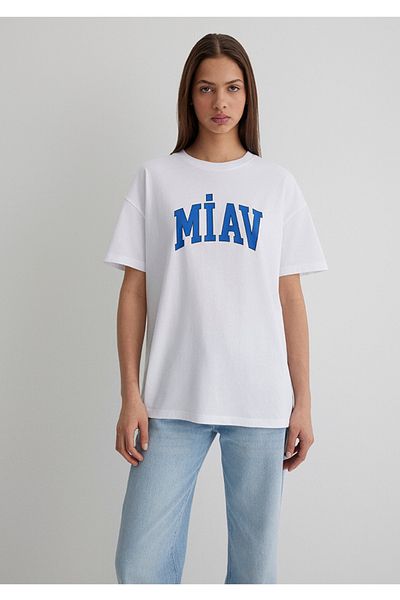 Mavi Meow Printed Loose Fit 100% Cotton T-Shirt
