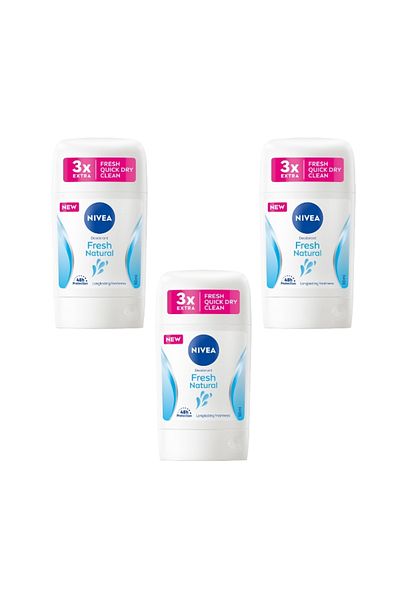 NIVEA Set of 3 Fresh Natural Antiperspirants, 48h Effect, Alcohol Free, 50mlx3
