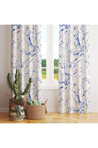 stellahomes Blue on White Abstrakt Patterned Background Curtain – Elegant and Original Design 140X260 cm Single Wing