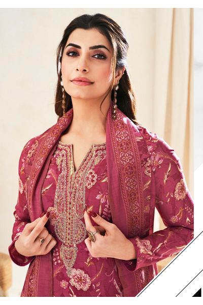 MAJESTIC STYLE FASHION Pure Modal Printed Dress Material with Foil Detailing & Neck Embroidery – 3 Piece Set