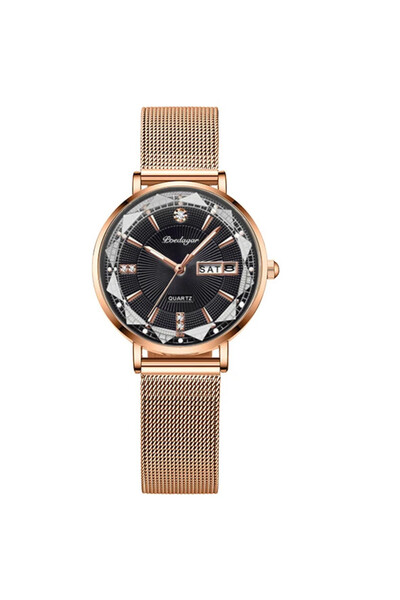 POEDAGAR Γυναικείο ρολόι Poedagar, ανοξείδωτο ατσάλι, χρυσό, μαύρο καντράν