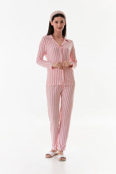 Fulla Moda Thick Striped Shirt Collar Suede Pajama Set