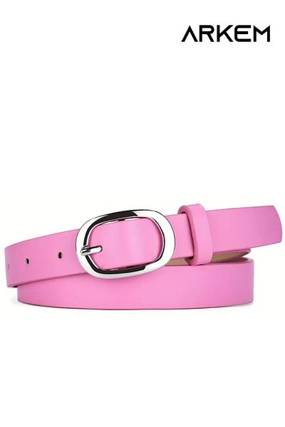 ARKEM CLUB Silver Color Buckle Pu Belt Candy Color Shirt Dress Solid Color Women Belt