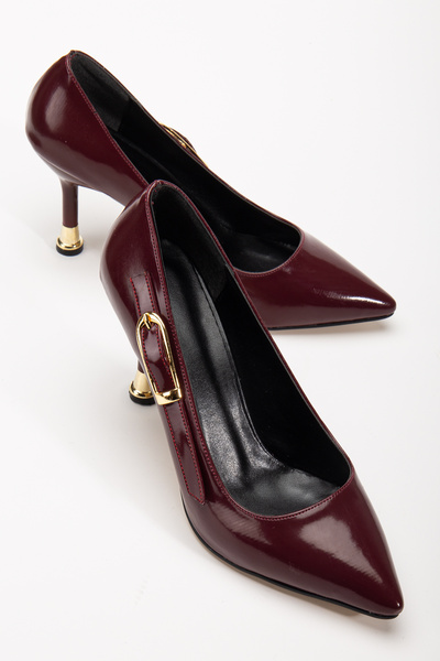 Generic Brand Women's Burgundy 7 cm Heel Buckle Heeled Stiletto 1255