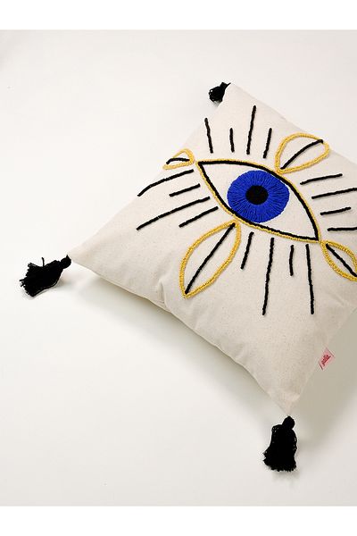 Galia Tasarım Eye Of Aura - Husă de pernă cu sclipici cu ochi - Saks Blue