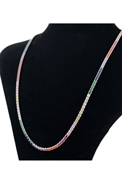 zeyyn silver 925 AYAR GÜMÜŞ İTHAL RENKLİ ZİRKON TAŞLI SU YOLU KOLYE