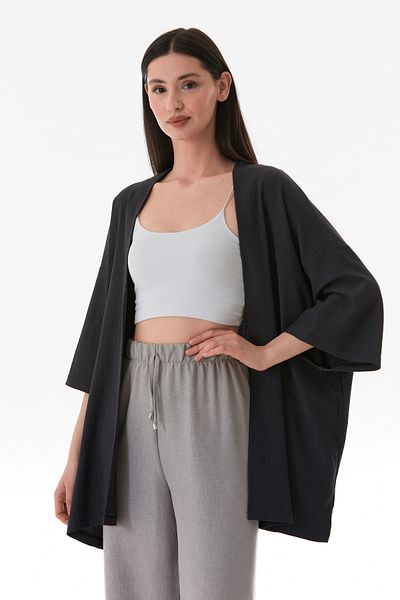 Fulla Moda Basic Wrap Fabric Shawl Collar Kimono