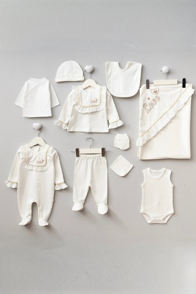 Cherub Baby Kalp Nakışlı Fırfırlı Pugi Baby Kız Bebek Yenidoğan 10 Parça Hast...