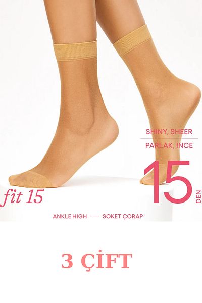 PJ & Me Комплект от 3 тънки чорапи до глезена за жени Fit 15 в цвят Skin